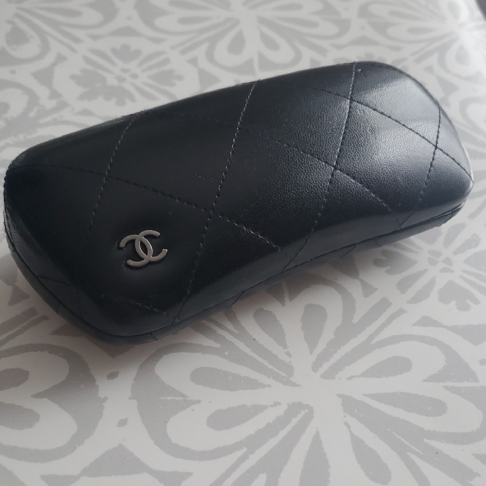 Chanel Black Quilted Leather Sunglasses Glasses Hard Case